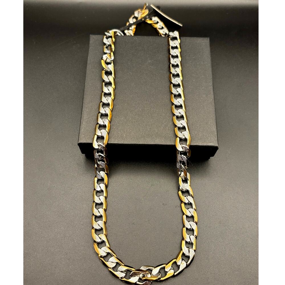 Steeltime 24" Men's 18k gold plated stainless steel flat curb chain necklace NWT